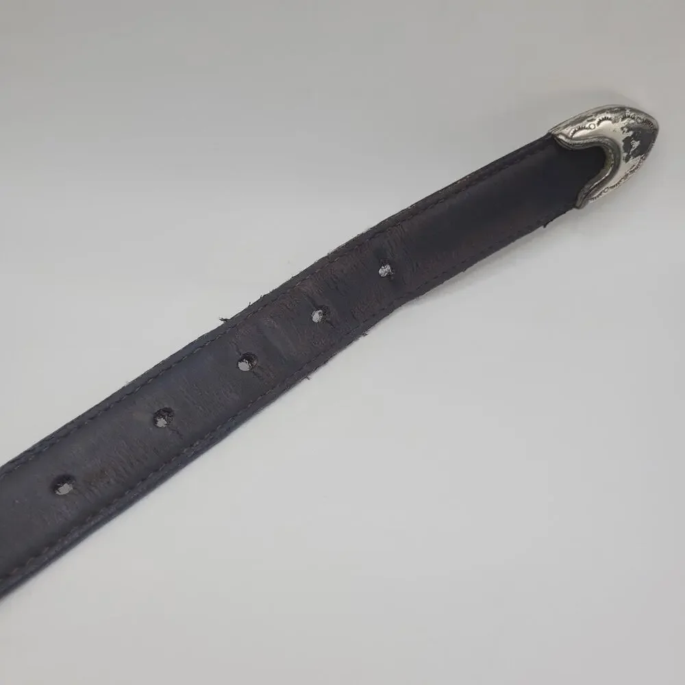 Brown Leather Belt Mens 44 Western Concho Silver Buckle Studded Cowboy Rodeo‎